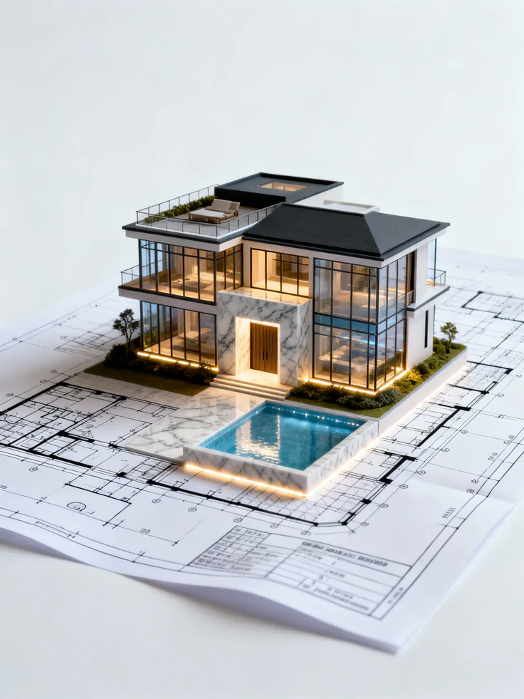 Architect reviewing blueprints