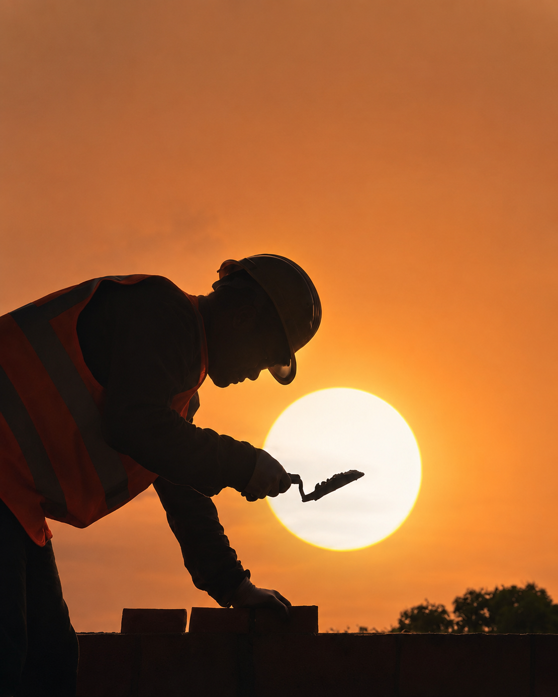 Sure Shelters mason at work at sunset